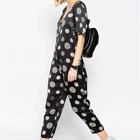 ASOS Pants - ASOS BLACK & WHITE CIRCLE POLKA DOT JUMPSUIT